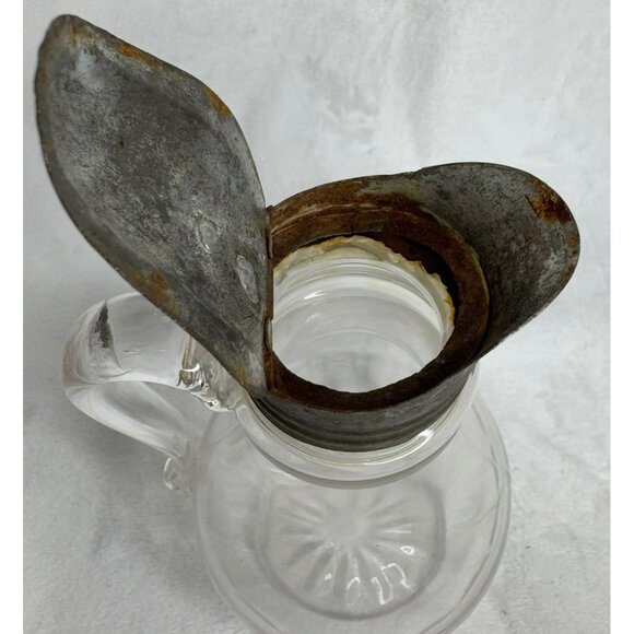 Antique Victorian Glass Pitcher With Ornate Metal Lid & Handle - Picture 8 of 11